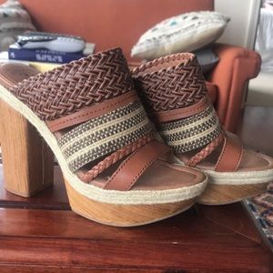 Lucky Brand Leather Wood Platform Heels